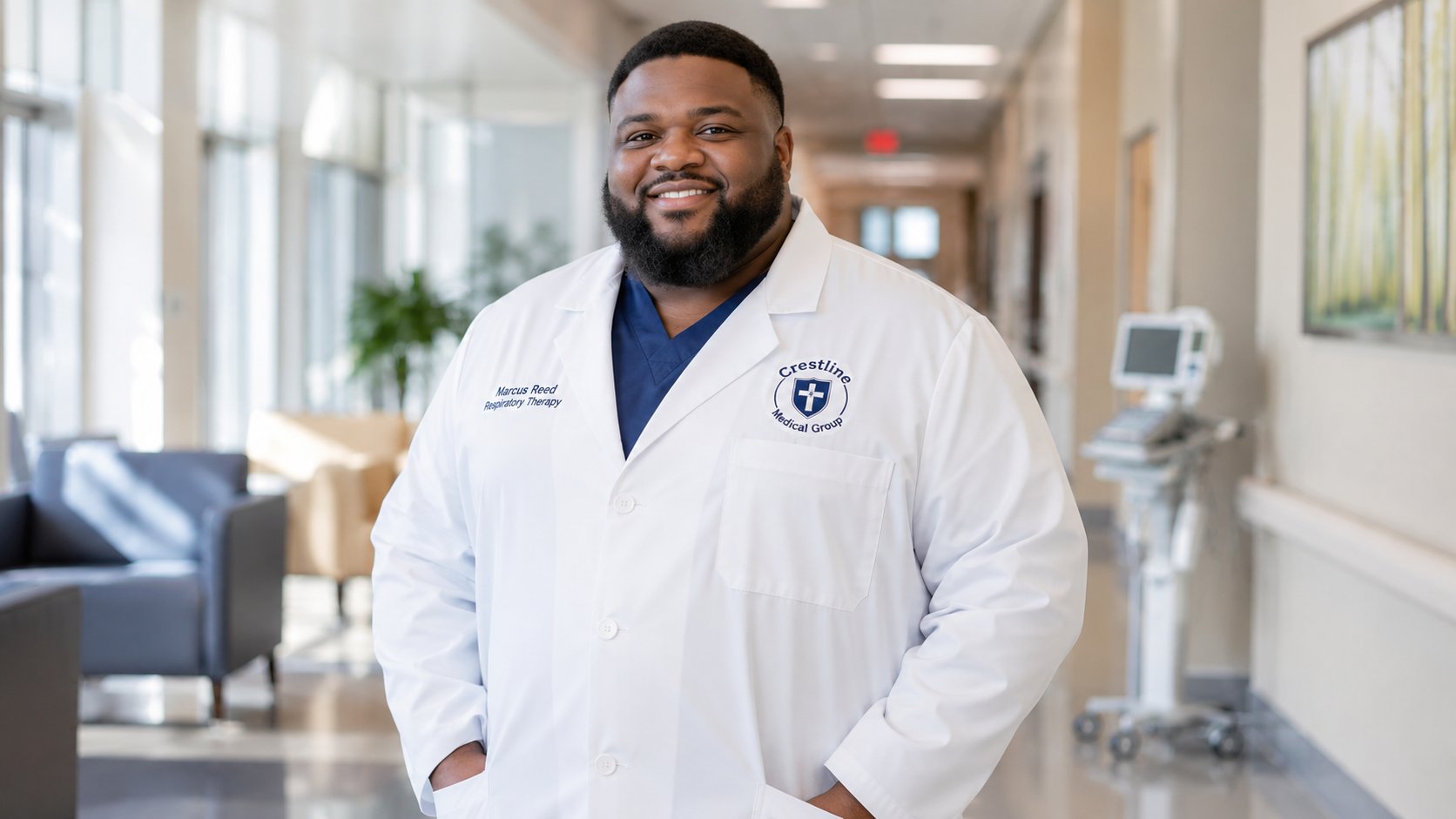 Embroidered plus-size and tall lab coat for hospital staff
